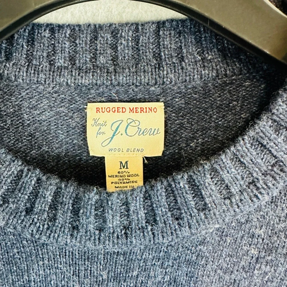 J. Crew Mens Medium Sweater Rugged Merino Blue Wool Blend Long Sleeve